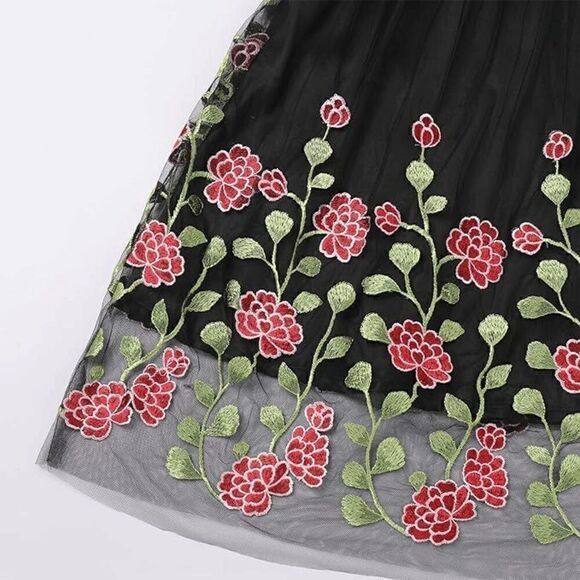 🌸 NWT Off Shoulder Retro Pinup Vintage 1950s Mesh Floral Embroidered Dress XL - Picture 7 of 16